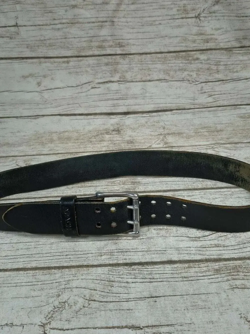 Apache Men's Vintage Black Leather Double Prong Belt Size 36